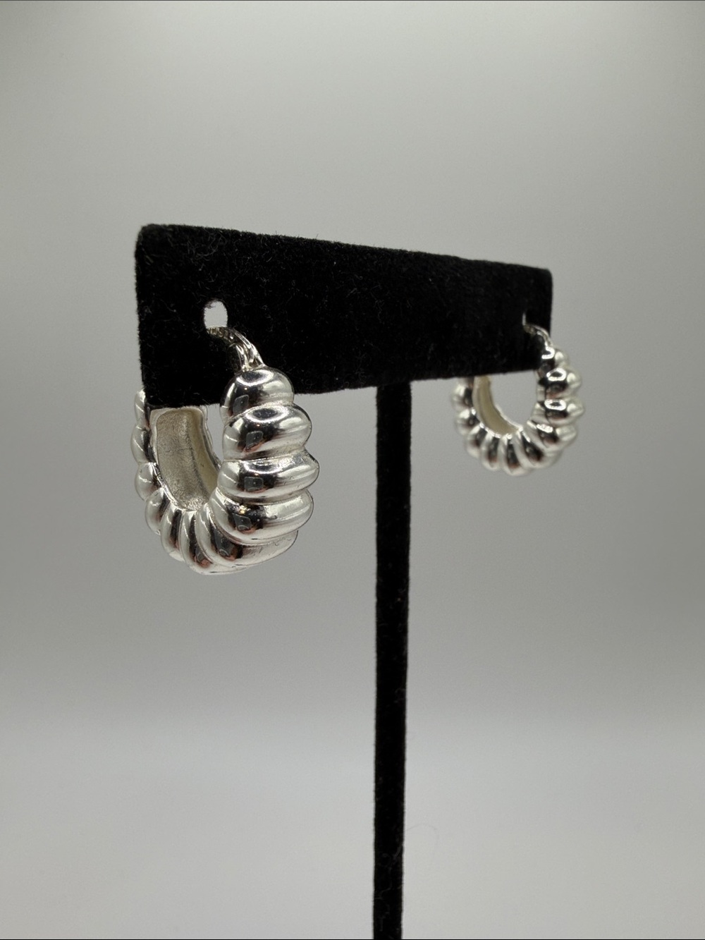 Sterling Silver 925 chunky Ribbed minimalist Hoop Earrings